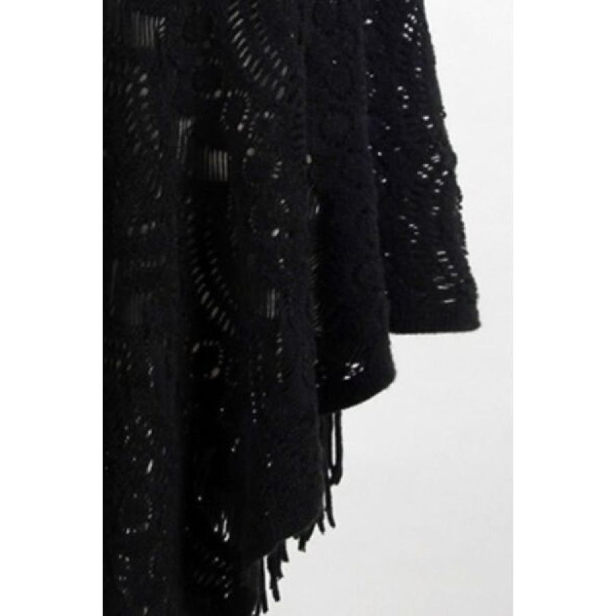 Fringe Openwork Surplice Cape Sleeve Poncho Clothing