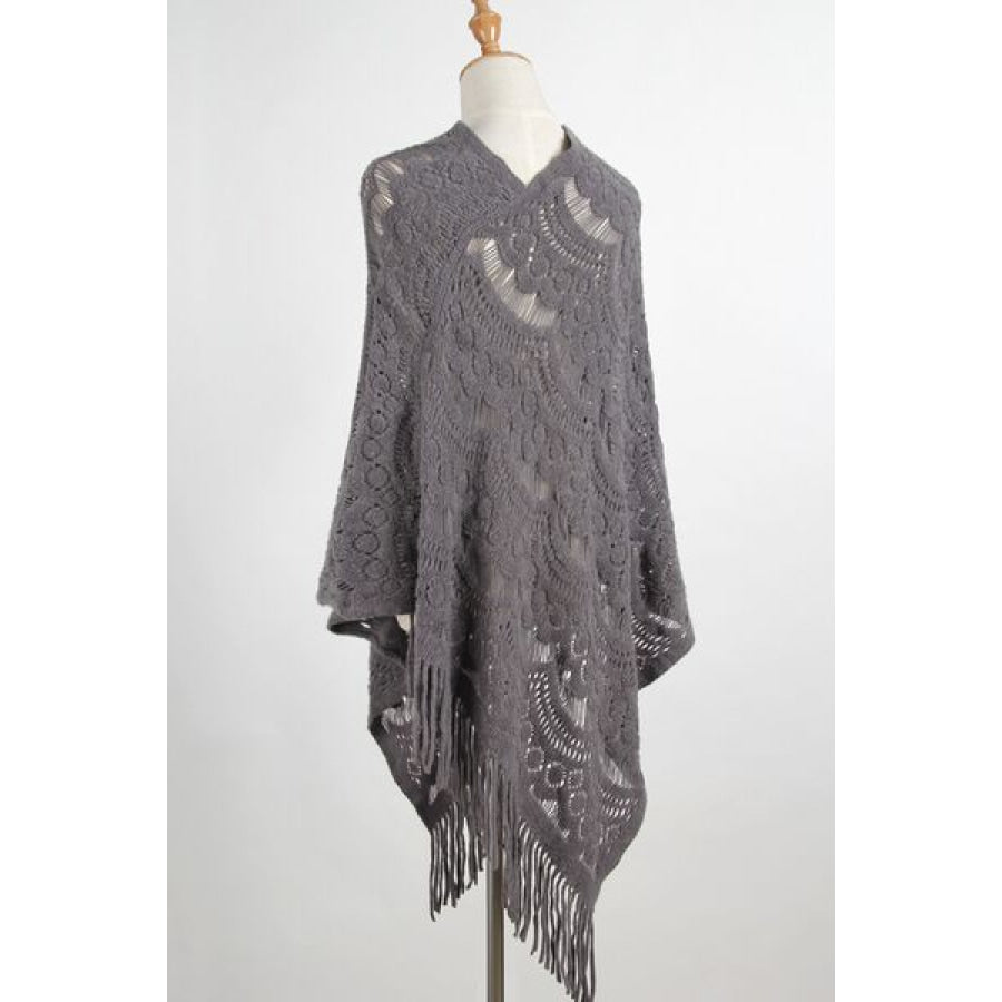 Fringe Openwork Surplice Cape Sleeve Poncho Clothing
