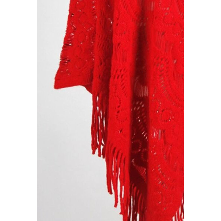 Fringe Openwork Surplice Cape Sleeve Poncho Clothing