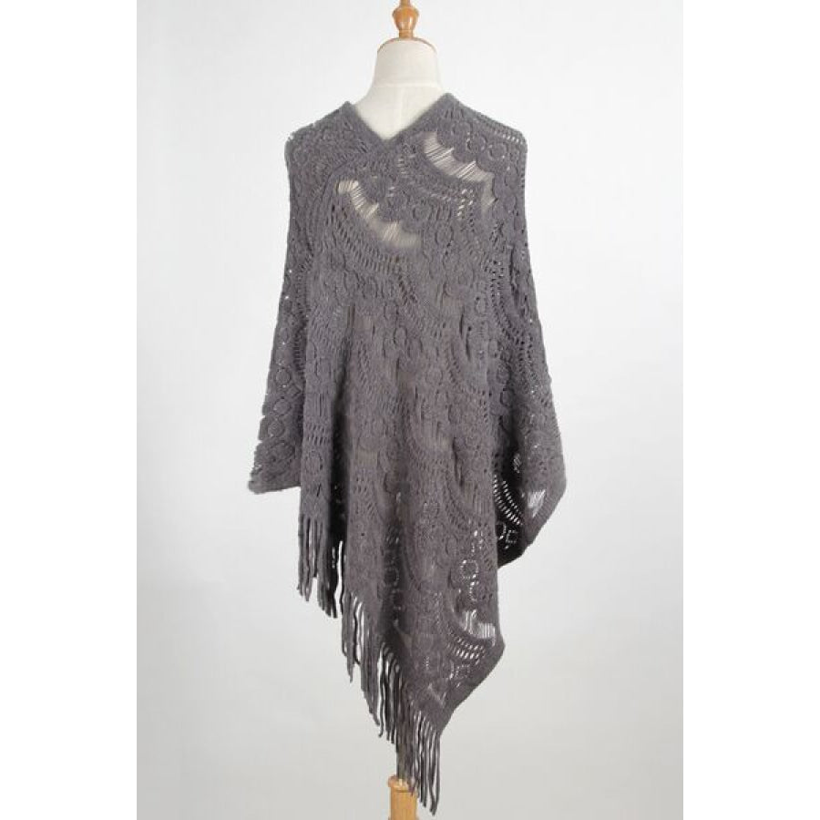 Fringe Openwork Surplice Cape Sleeve Poncho Clothing
