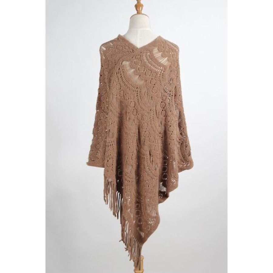 Fringe Openwork Surplice Cape Sleeve Poncho Clothing