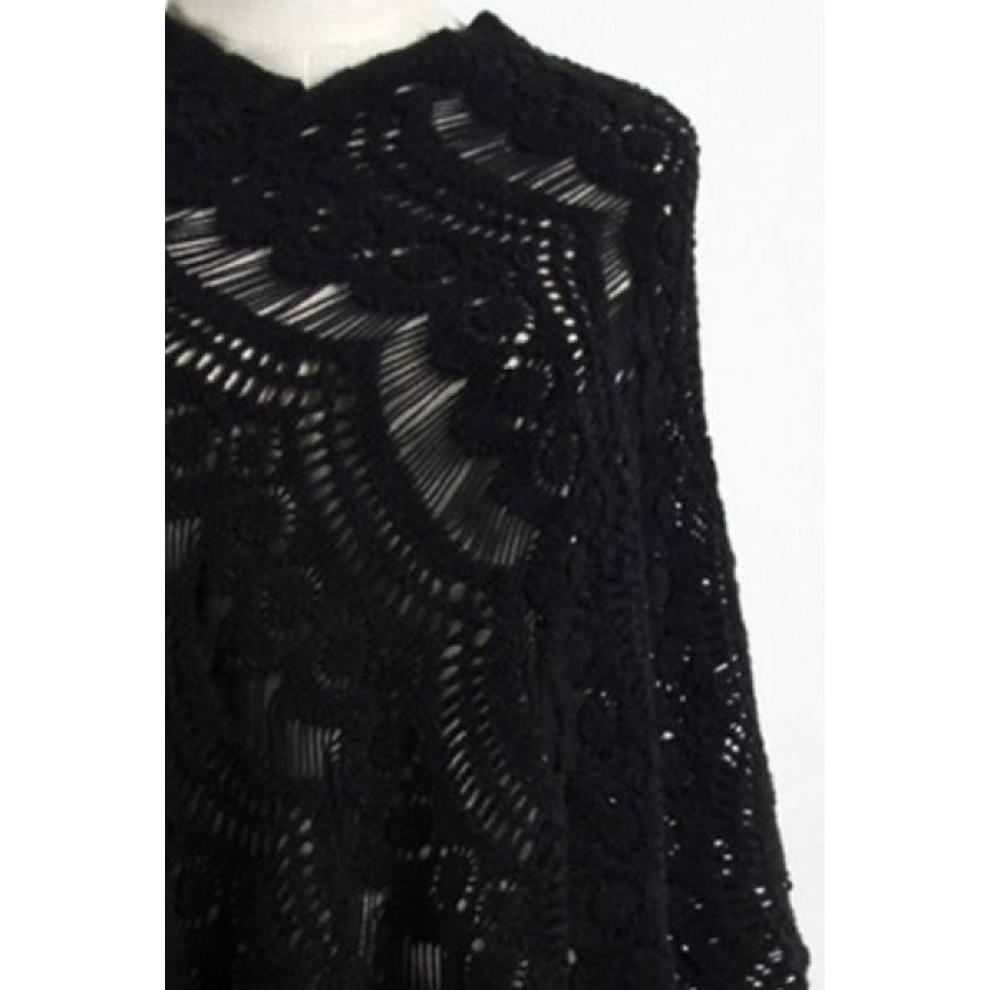 Fringe Openwork Surplice Cape Sleeve Poncho Clothing