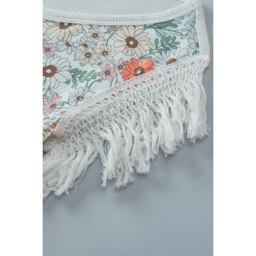 Fringe Printed V-Neck Top Apparel and Accessories