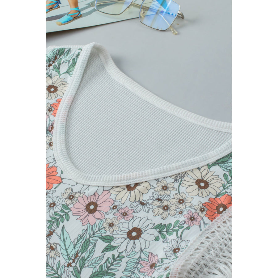 Fringe Printed V-Neck Top Apparel and Accessories