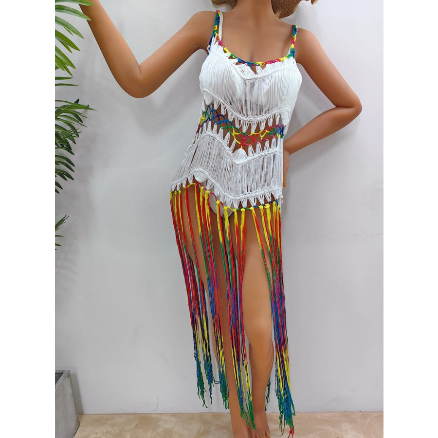 Fringe Scoop Neck Spaghetti Strap Cover - Up Apparel and Accessories
