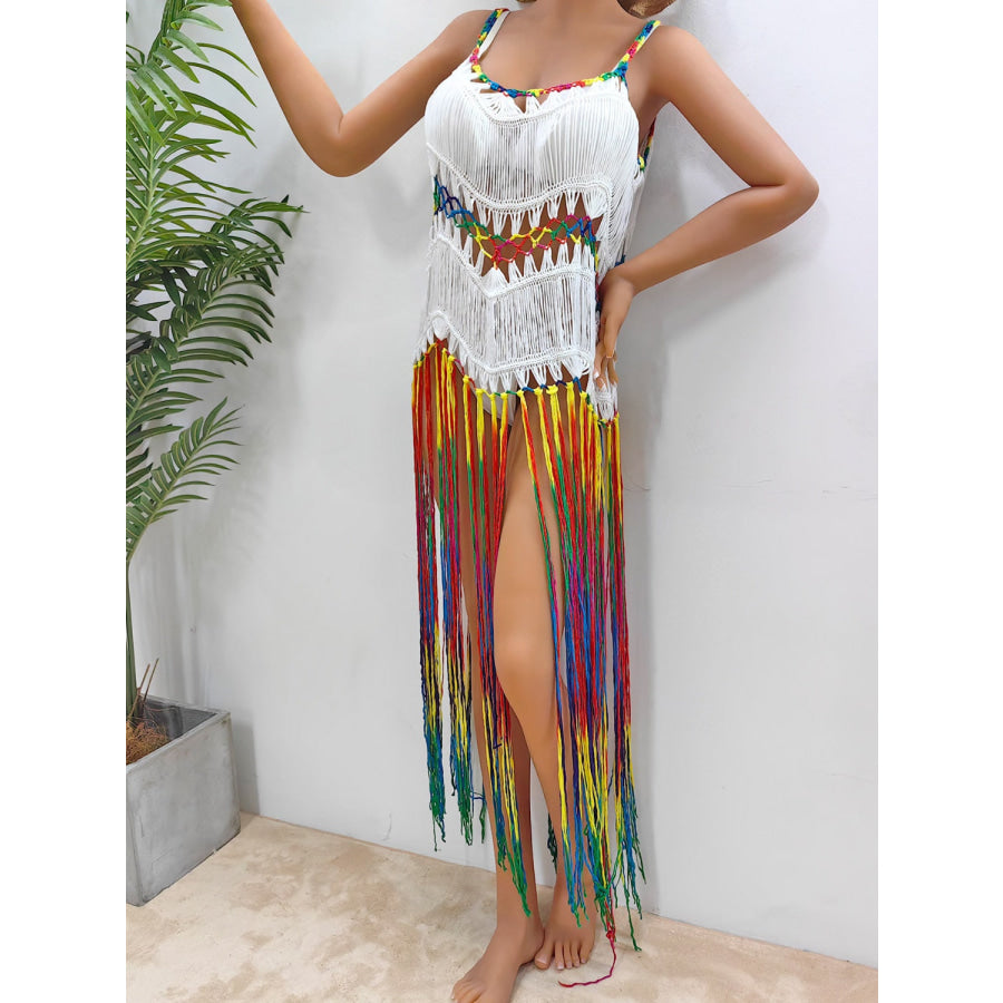Fringe Scoop Neck Spaghetti Strap Cover - Up Apparel and Accessories