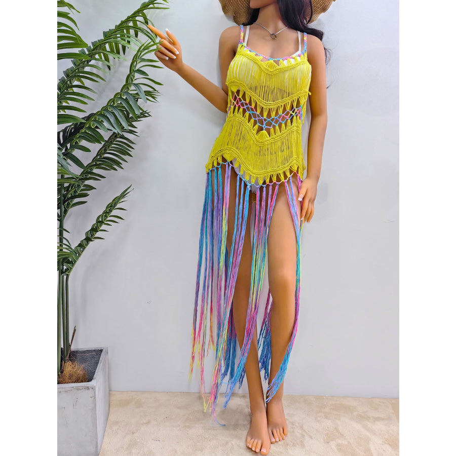 Fringe Scoop Neck Spaghetti Strap Cover - Up Apparel and Accessories