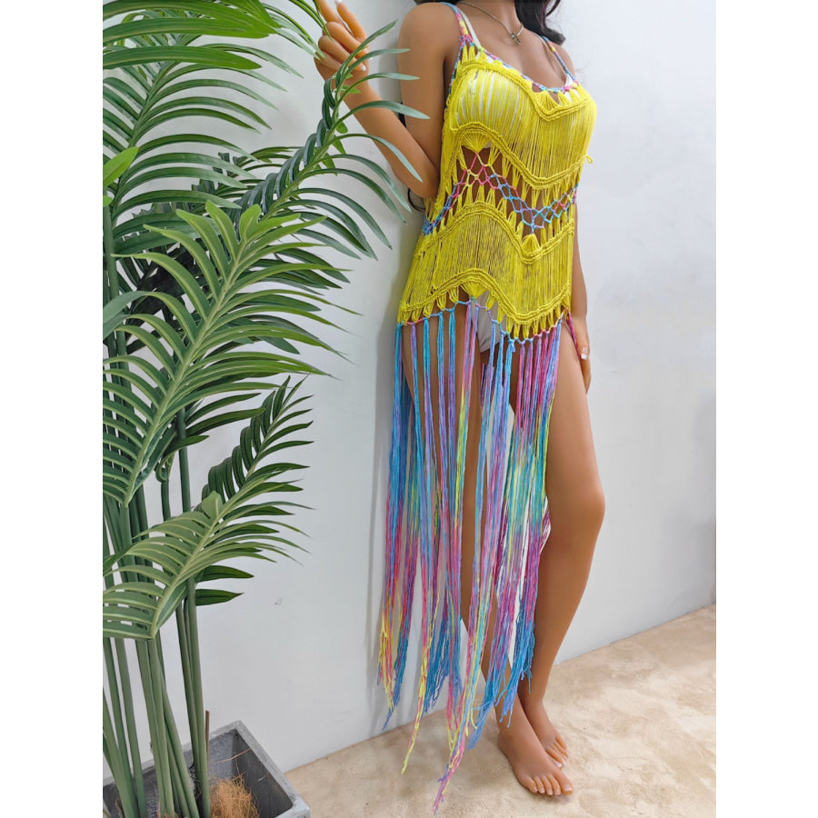 Fringe Scoop Neck Spaghetti Strap Cover - Up Apparel and Accessories