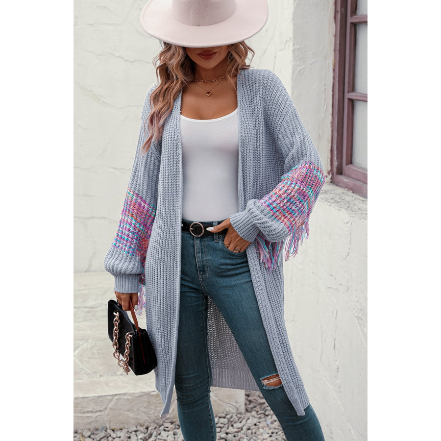 Fringe Sleeve Dropped Shoulder Cardigan Cloudy Blue / S