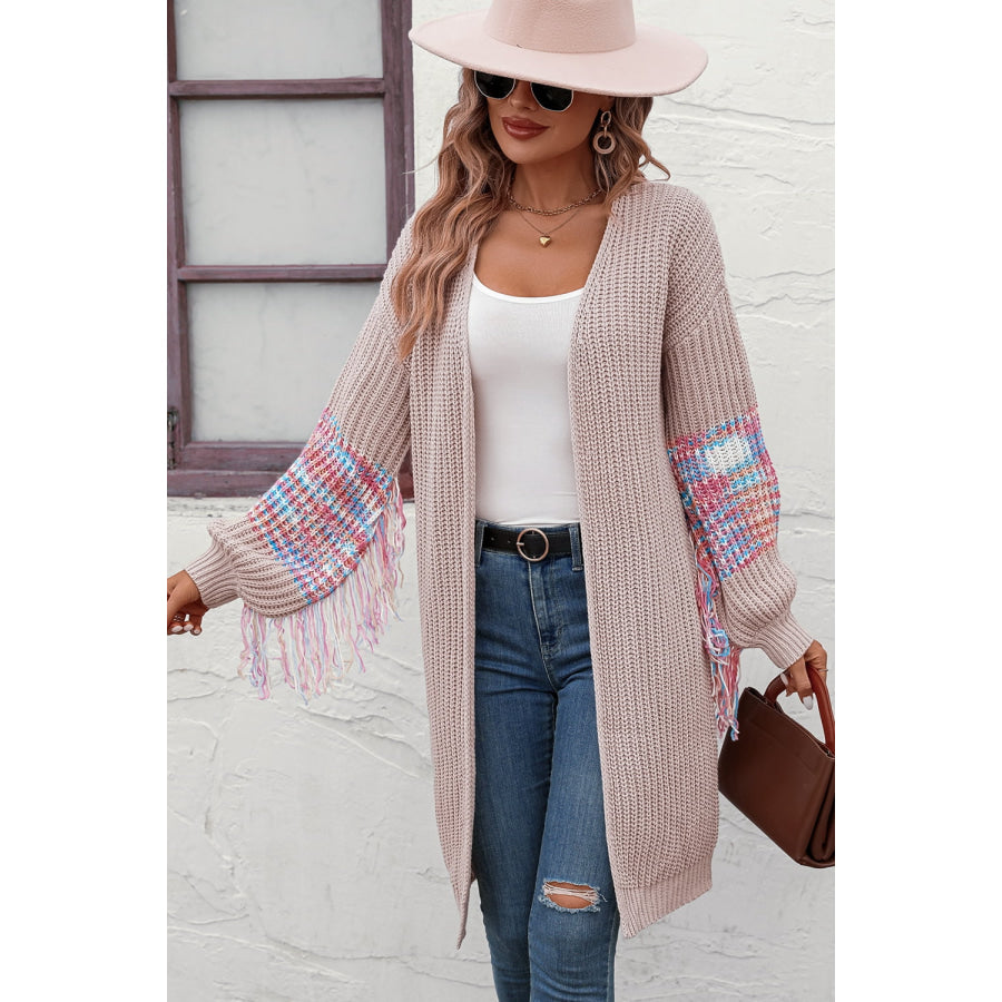 Fringe Sleeve Dropped Shoulder Cardigan Dust Storm / S