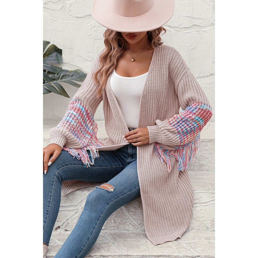 Fringe Sleeve Dropped Shoulder Cardigan