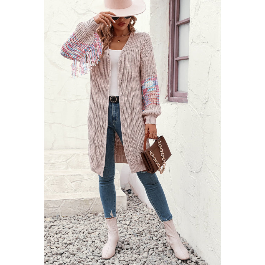 Fringe Sleeve Dropped Shoulder Cardigan