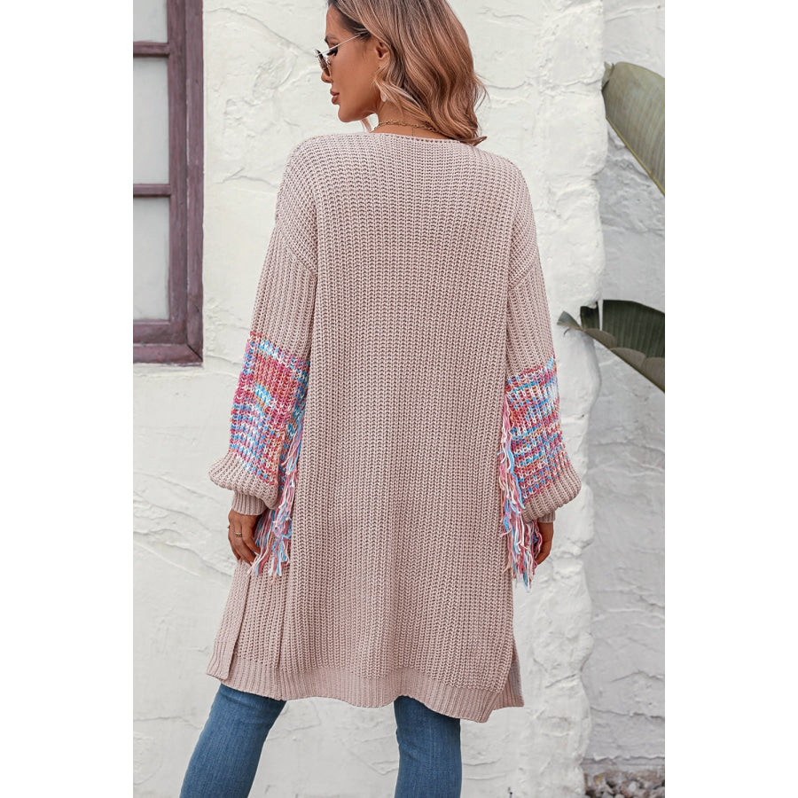 Fringe Sleeve Dropped Shoulder Cardigan