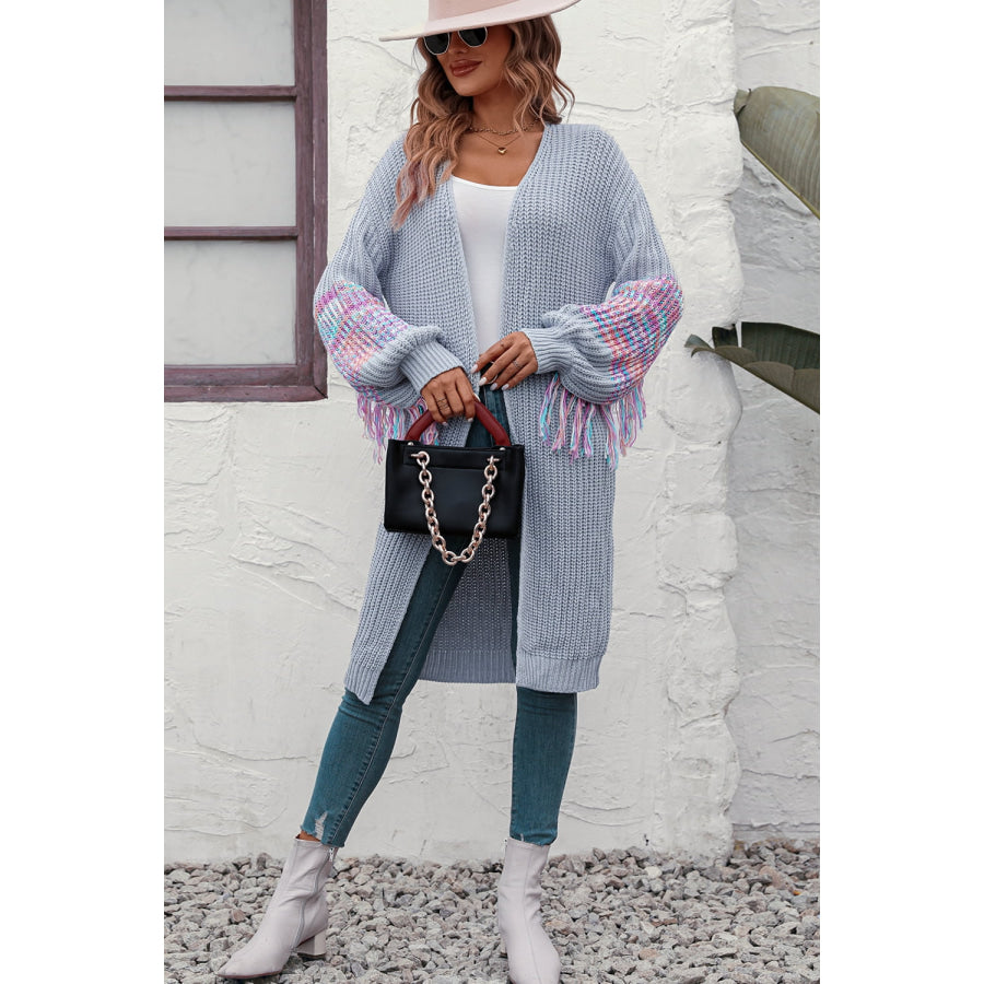 Fringe Sleeve Dropped Shoulder Cardigan