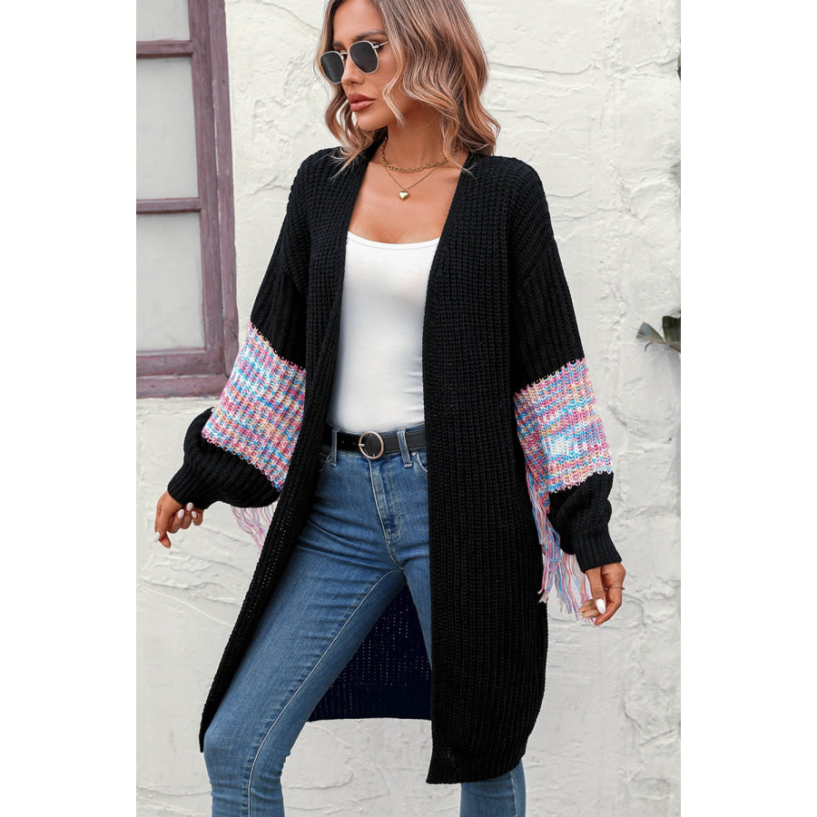 Fringe Sleeve Dropped Shoulder Cardigan
