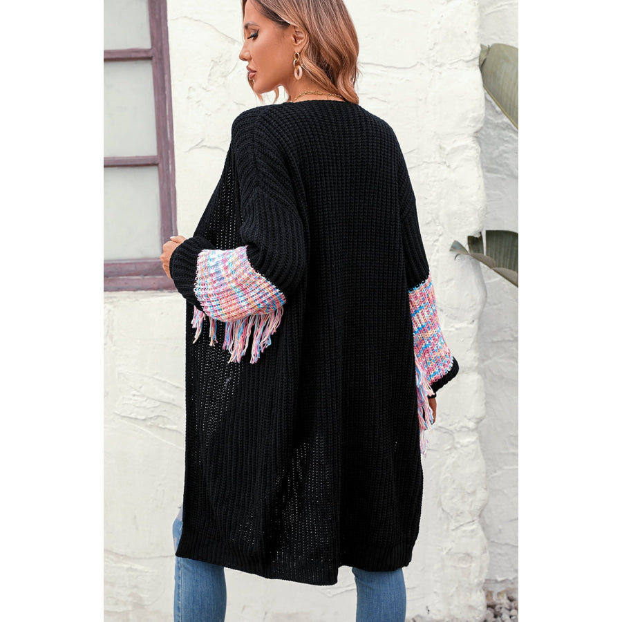 Fringe Sleeve Dropped Shoulder Cardigan