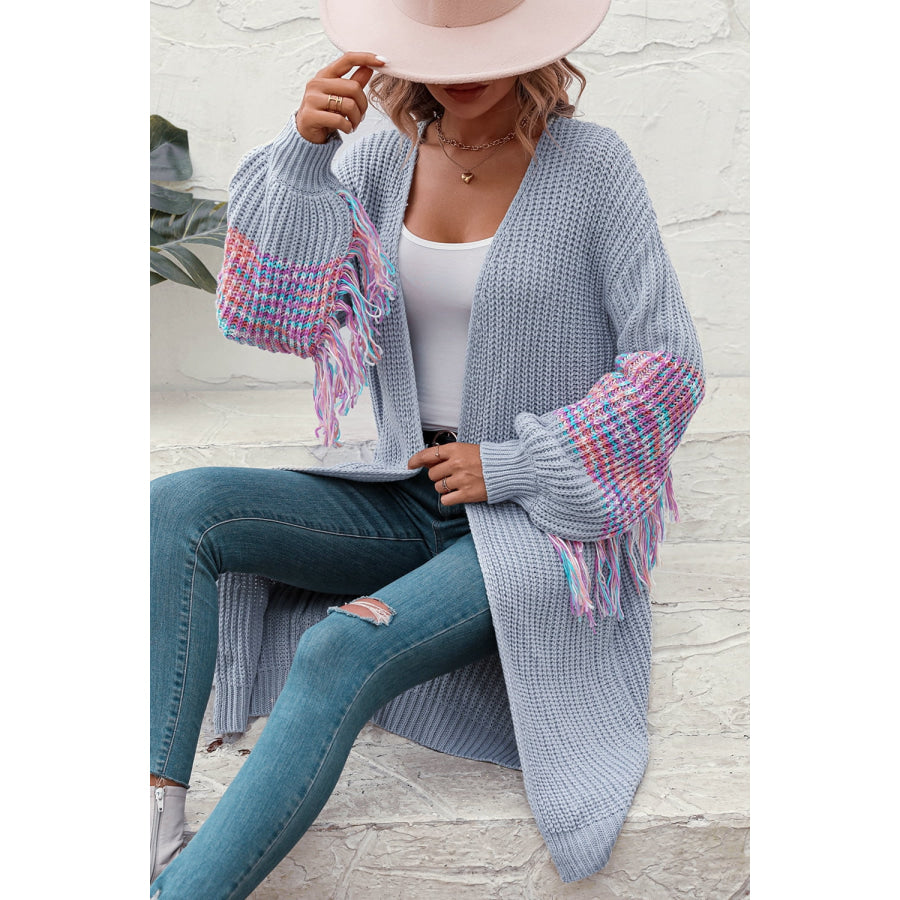Fringe Sleeve Dropped Shoulder Cardigan
