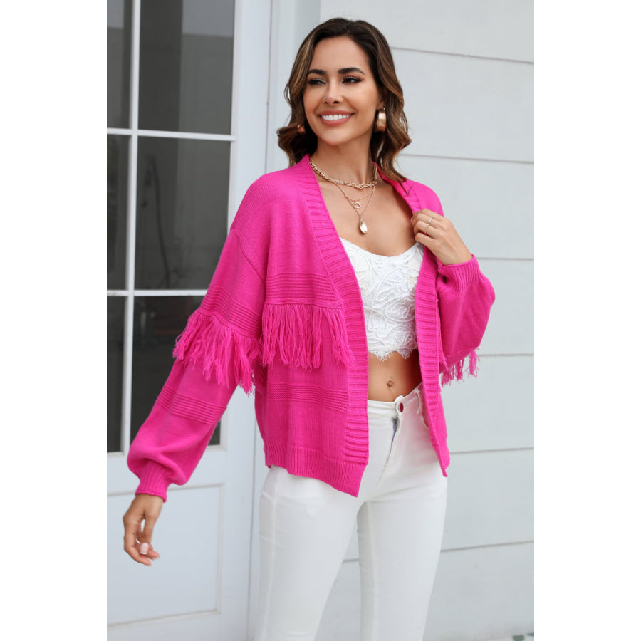 Fringe Trim Open Front Cardigan