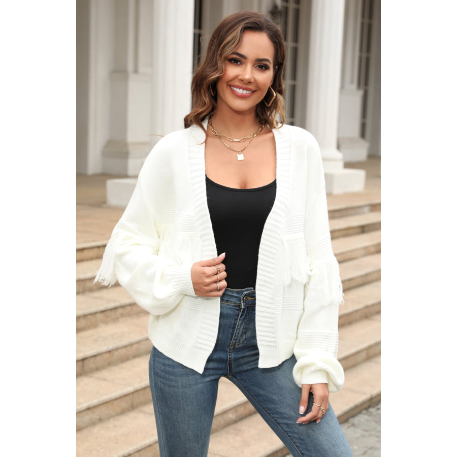Fringe Trim Open Front Cardigan