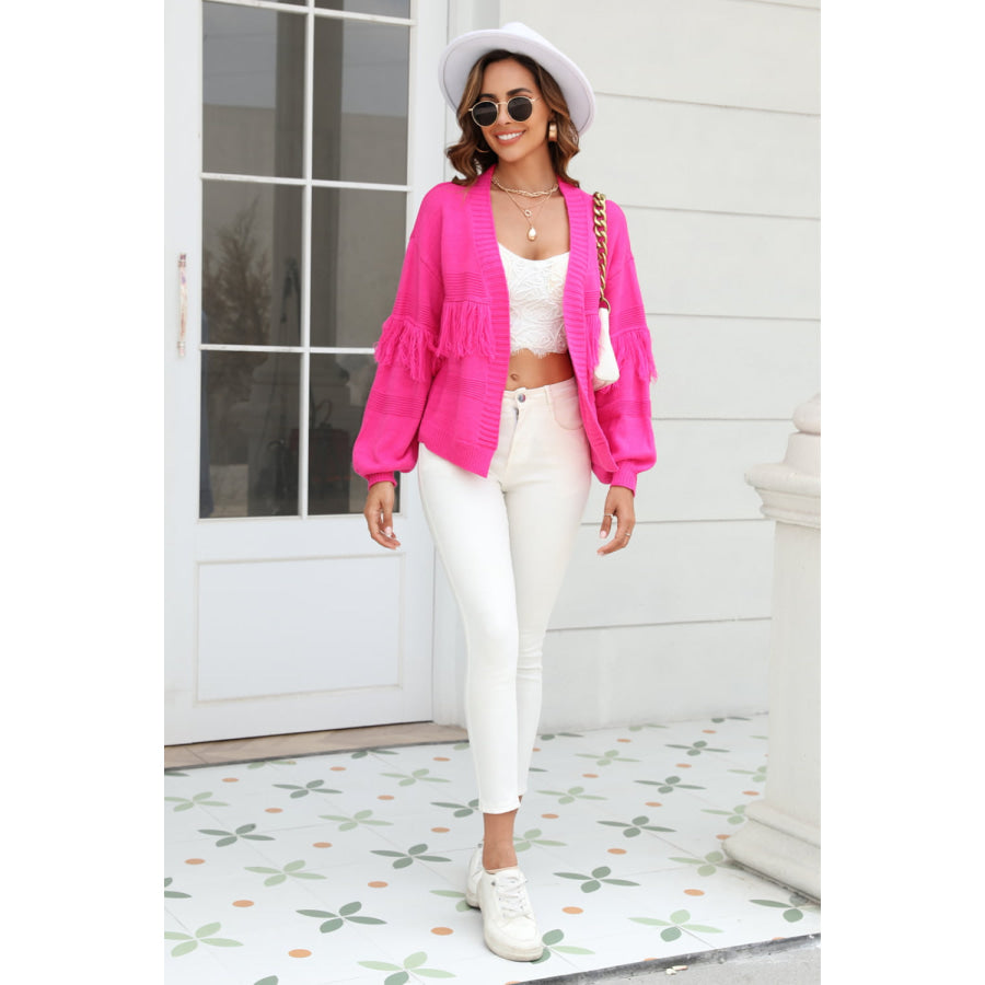 Fringe Trim Open Front Cardigan
