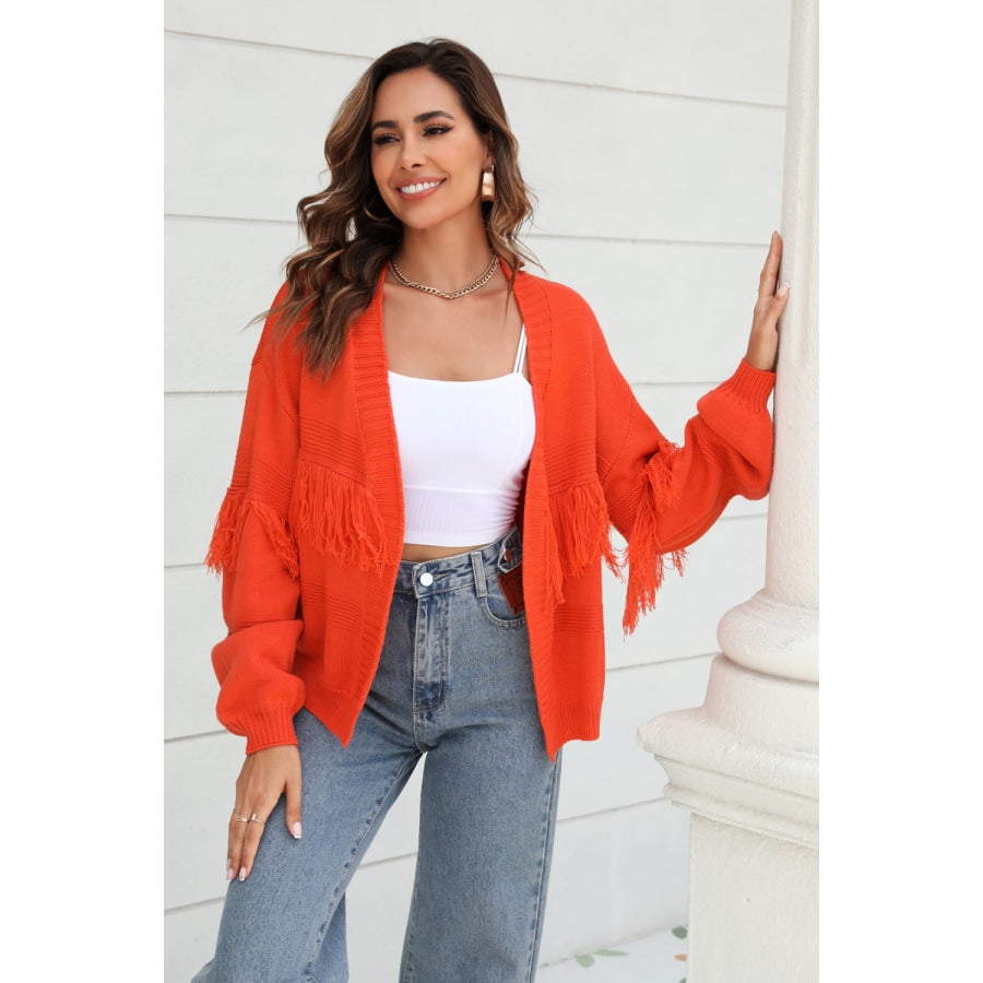 Fringe Trim Open Front Cardigan