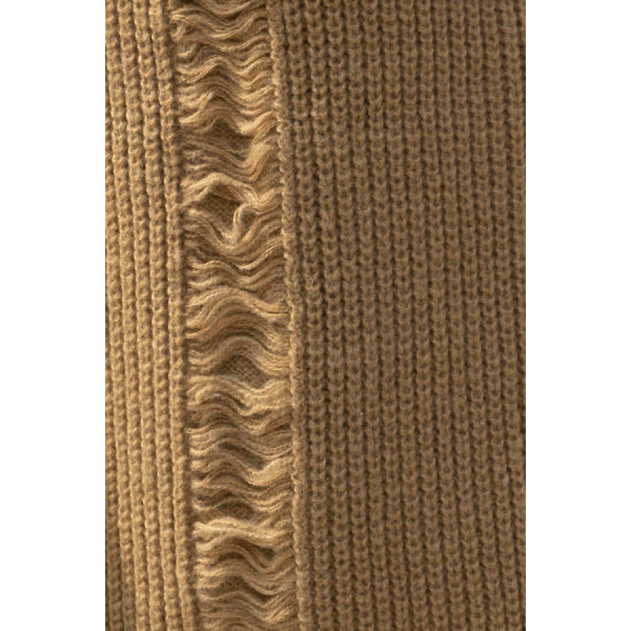 Fringe Trim Open Front Cardigan with Pockets Clothing