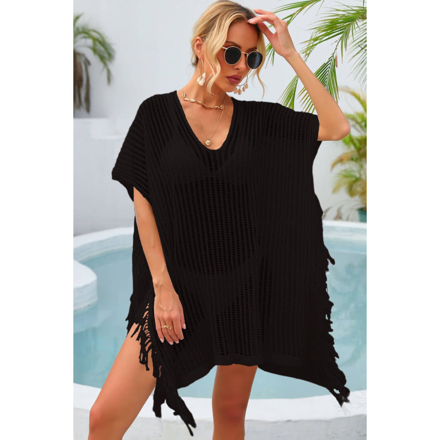 Fringe Trim Openwork Cover Up Black / One Size