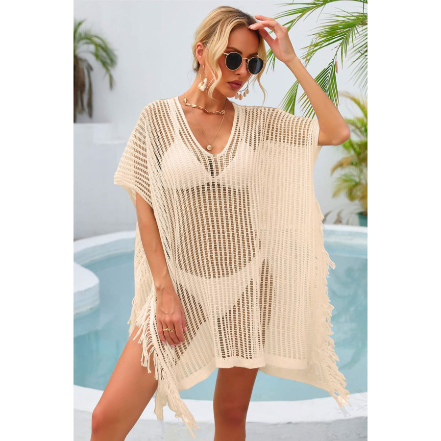 Fringe Trim Openwork Cover Up Light Apricot / One Size