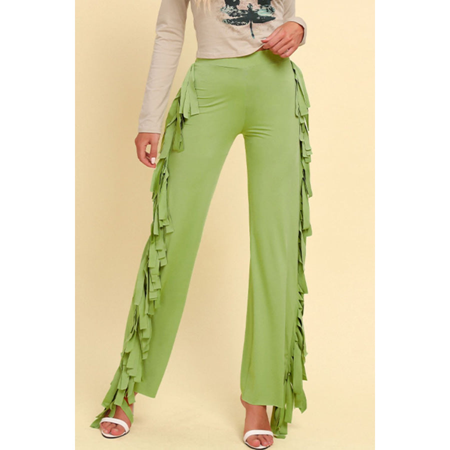 Fringe Trim Wide Leg Pants Lime / S
