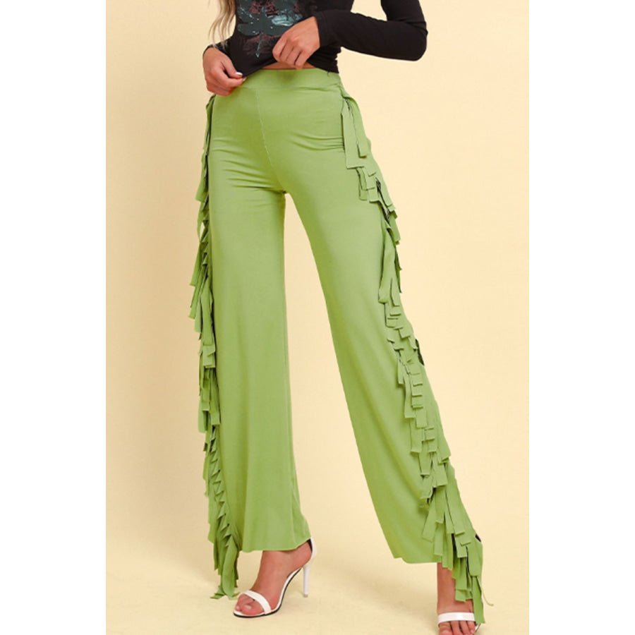Fringe Trim Wide Leg Pants