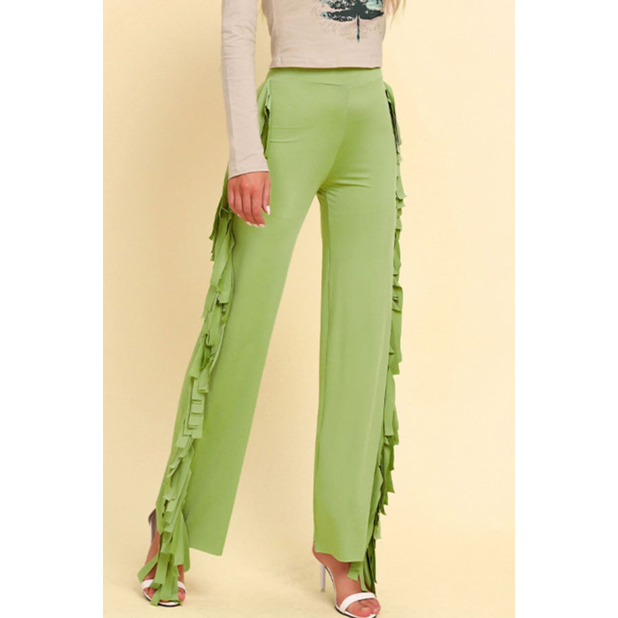 Fringe Trim Wide Leg Pants
