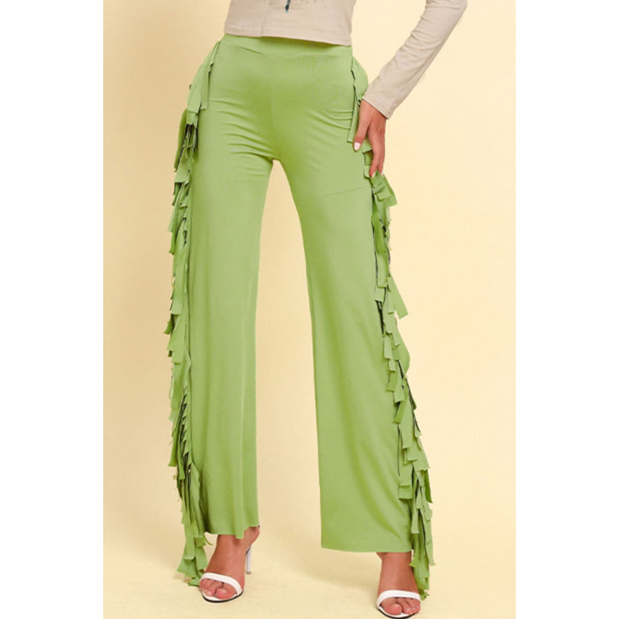 Fringe Trim Wide Leg Pants
