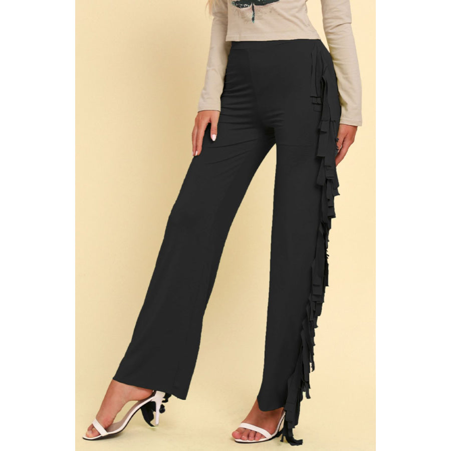 Fringe Trim Wide Leg Pants