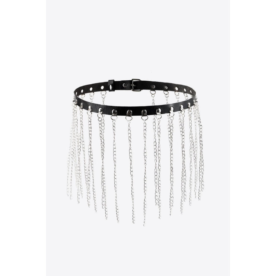 Fringed Chain PU Leather Belt Silver / One Size