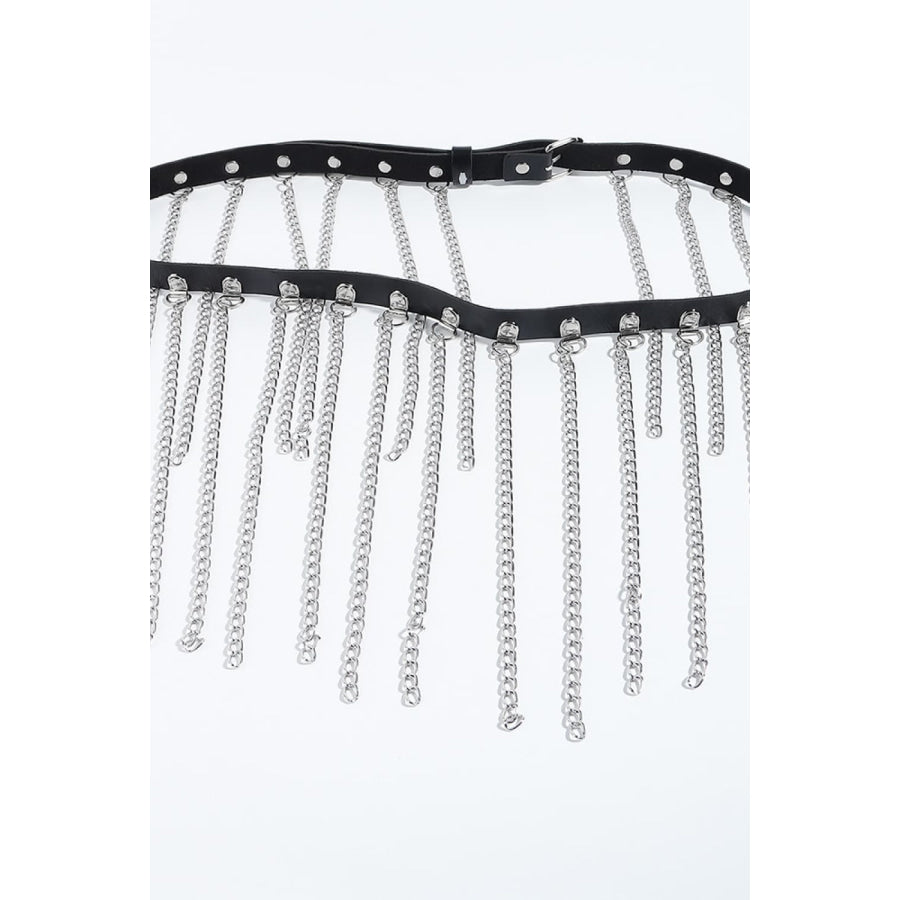 Fringed Chain PU Leather Belt Silver / One Size