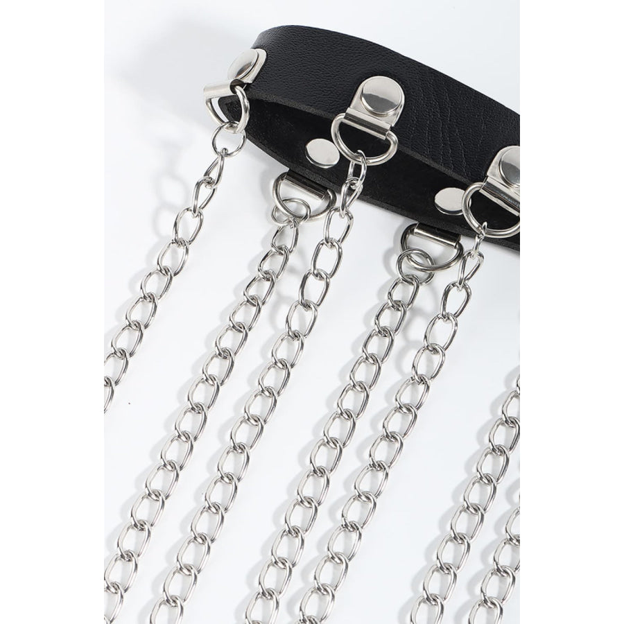 Fringed Chain PU Leather Belt Silver / One Size
