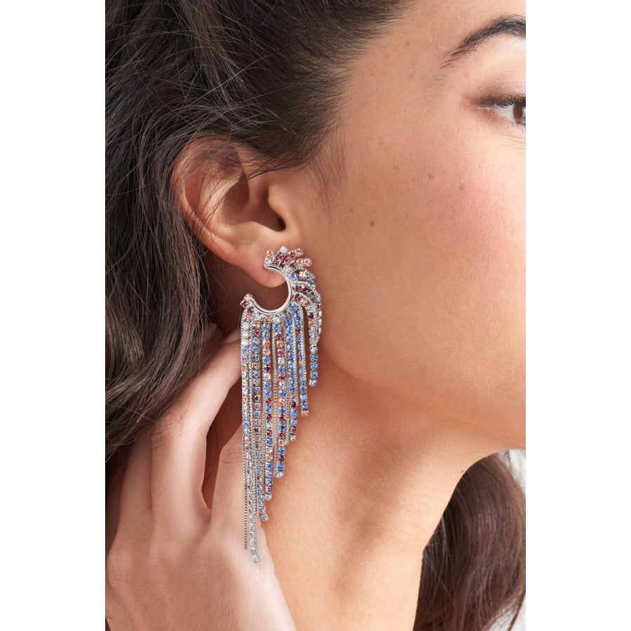 Fringed Rhinestone Zinc Alloy Dangle Earrings Multicolor / One Size