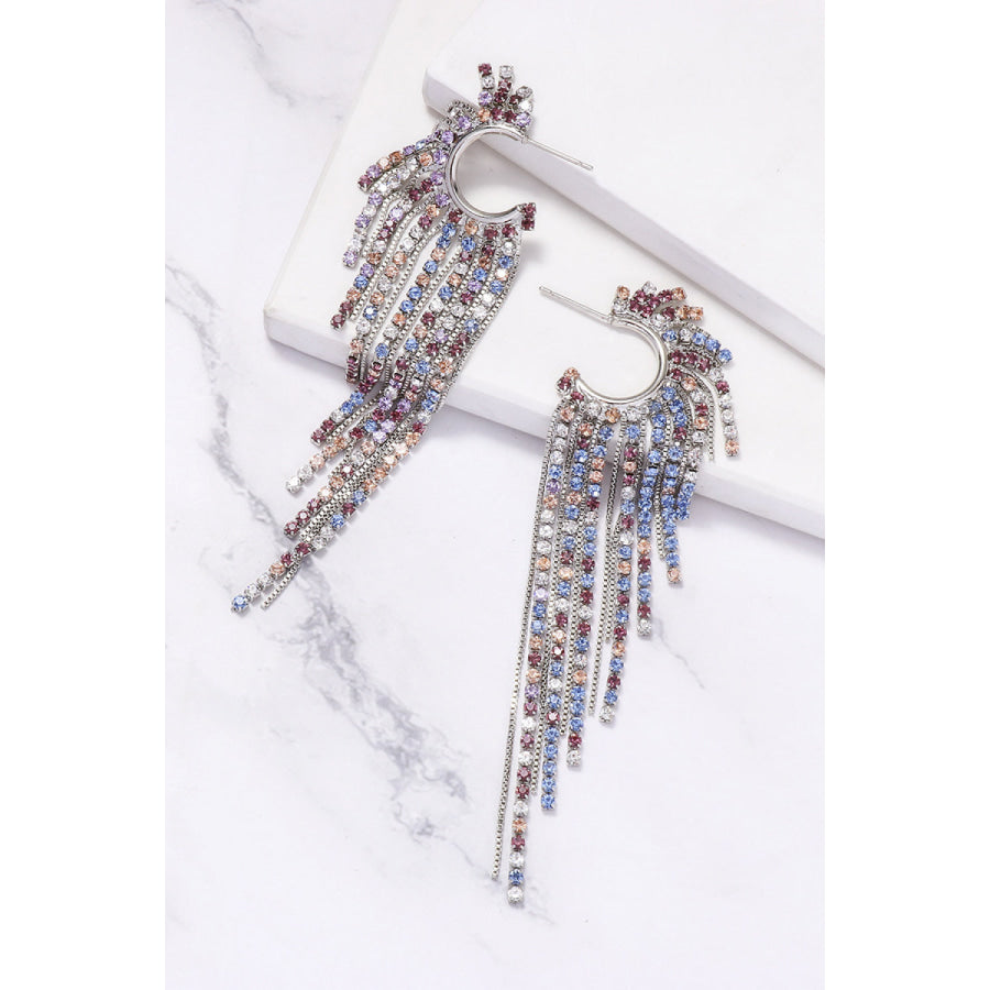 Fringed Rhinestone Zinc Alloy Dangle Earrings Multicolor / One Size