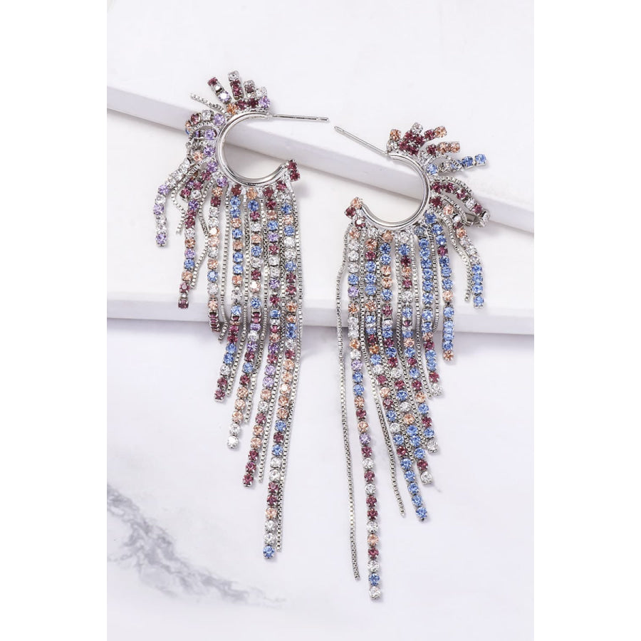 Fringed Rhinestone Zinc Alloy Dangle Earrings Multicolor / One Size
