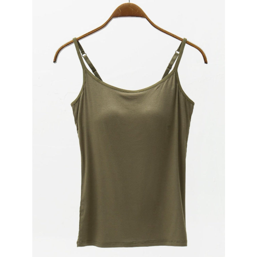 Full Size Adjustable Strap Modal Cami with Bra Army Green / S Apparel and Accessories