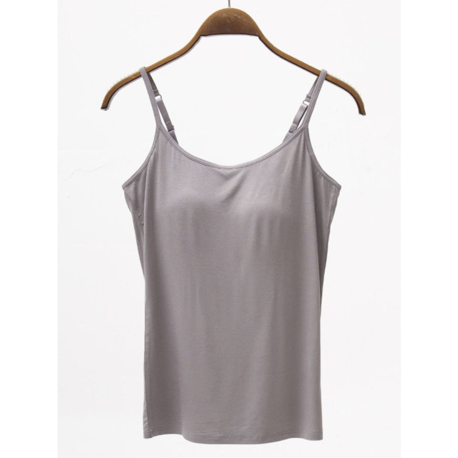 Full Size Adjustable Strap Modal Cami with Bra Charcoal / S Apparel and Accessories