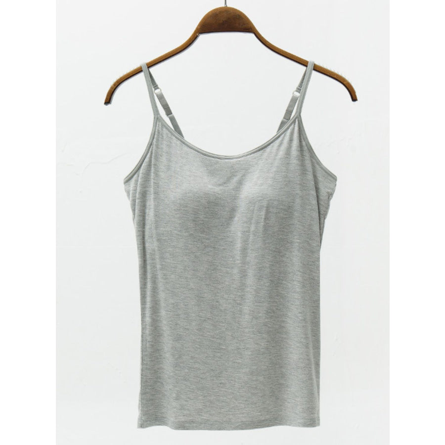 Full Size Adjustable Strap Modal Cami with Bra Heather Gray / S Apparel and Accessories
