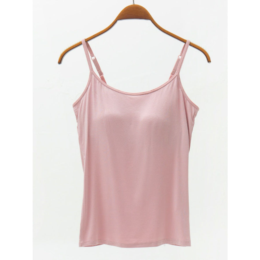 Full Size Adjustable Strap Modal Cami with Bra Light Mauve / S Apparel and Accessories