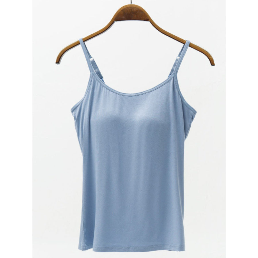 Full Size Adjustable Strap Modal Cami with Bra Misty Blue / S Apparel and Accessories