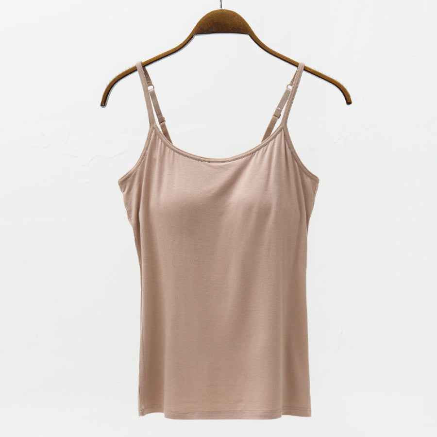 Full Size Adjustable Strap Modal Cami with Bra Mocha / S Apparel and Accessories