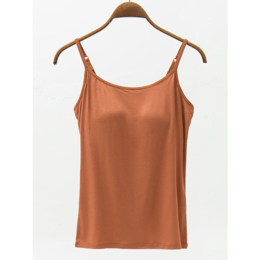 Full Size Adjustable Strap Modal Cami with Bra Ochre / S Apparel and Accessories