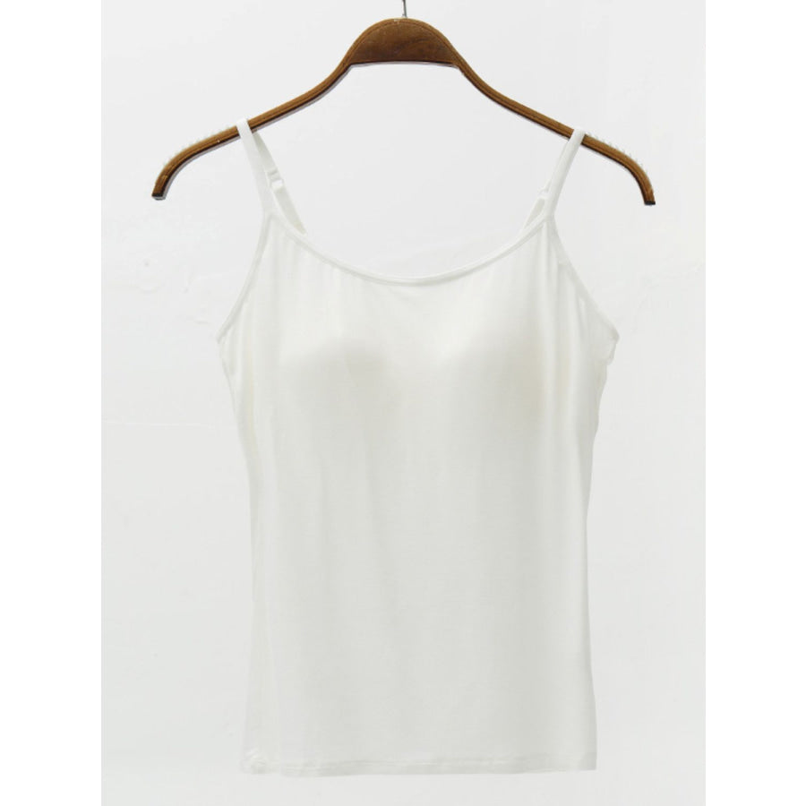 Full Size Adjustable Strap Modal Cami with Bra White / S Apparel and Accessories