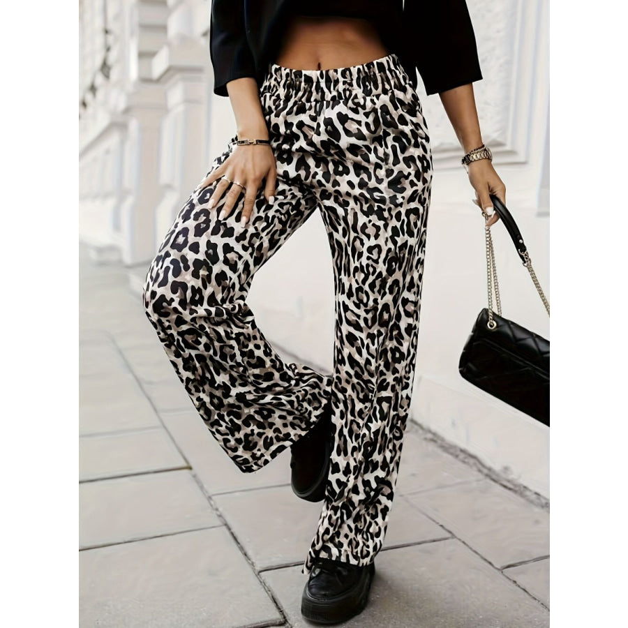 Full Size Animal Print Elastic Waist Pants Apparel and Accessories