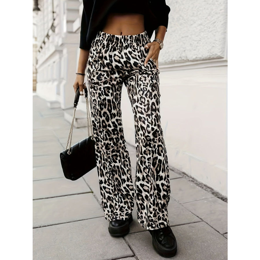 Full Size Animal Print Elastic Waist Pants Apparel and Accessories