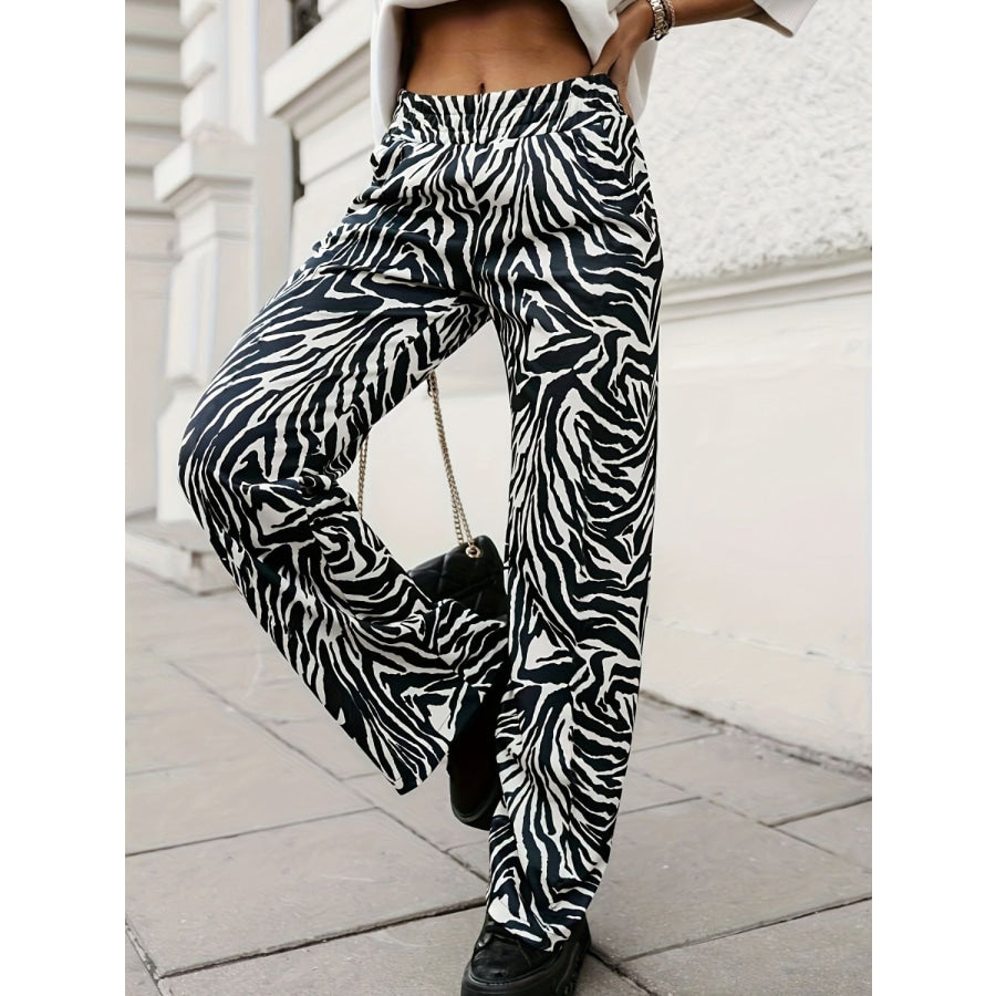 Full Size Animal Print Elastic Waist Pants Apparel and Accessories